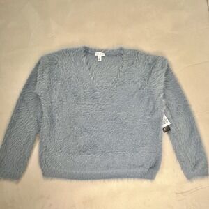 TRIBAL JEANS Women's Fuzzy Pullover V Neck Sweater Soft Blue Size Large Fluffy